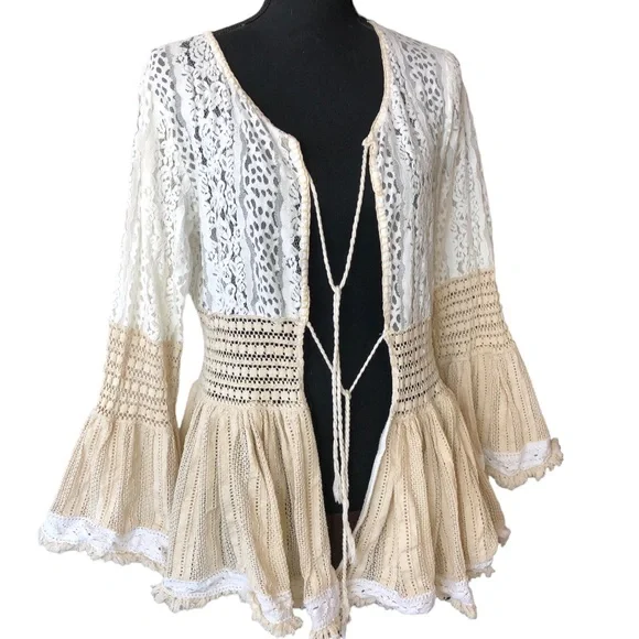 Boho flared multi lace cardigan Bohemian People Chloe Laetitia Paris - Picture 13 of 13